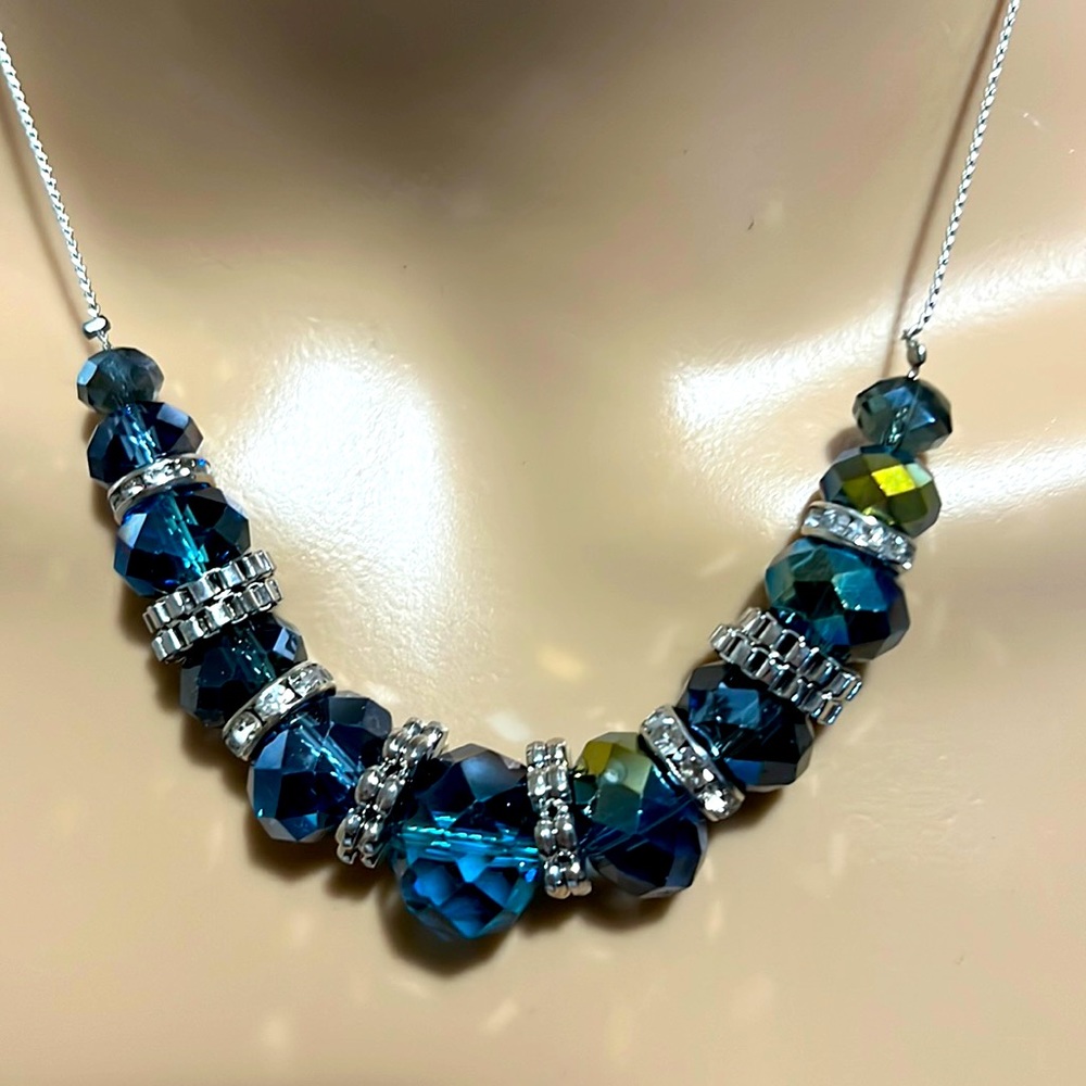 Crystal necklace on silver tone chain